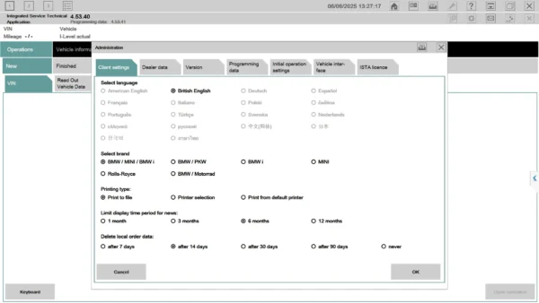 ISTA 4.53.40 language selection setup