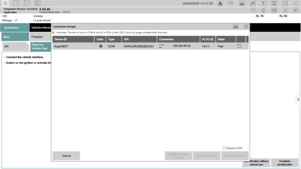 BMW ICOM Next detected in ISTA interface