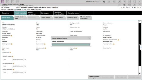 BMW vehicle VIN read automatically in ISTA