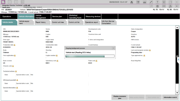 Vehicle information screen on ISTA 4.53.40