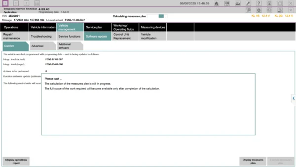 ISTA+ measure plan calculation screen for BMW ECU update