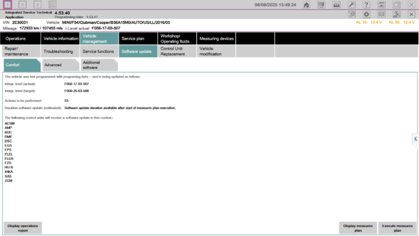 ISTA+ list of BMW control modules needing software updates