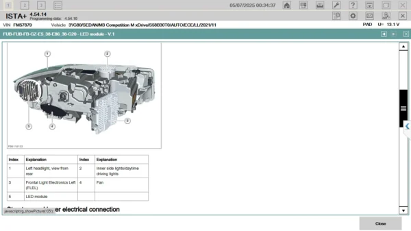 ISTA access to left headlight module