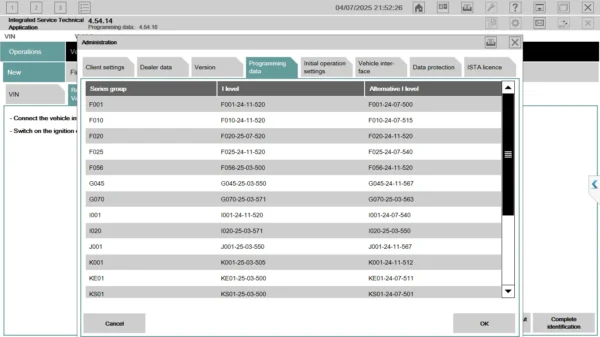 ISTA programming data version details