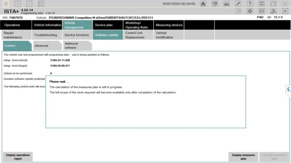 ISTA software update process screen