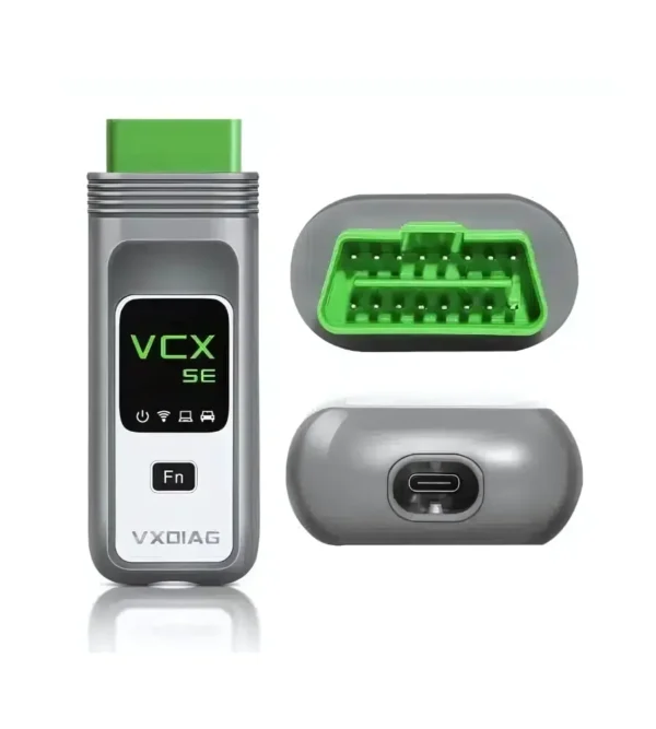 Close-up of VXDIAG VCX SE J2534 and DoIP compatible automotive scanner