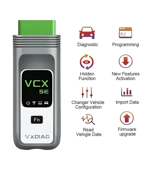 VXDIAG VCX SE diagnostic interface with USB cable and protective case